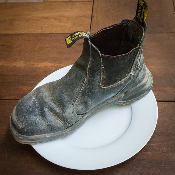 Leather boot on a plate